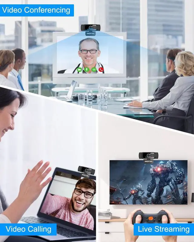 Alt view image 7 of 7 - Aigital 1080P Webcam, Live Stream Web Camera with Microphone & Privacy Cover, HD USB Webcam with 110° Wide Angle for PC Zoom Video Conferencing, Calling, Gaming, Laptop, Desktop, YouTube, Facetime