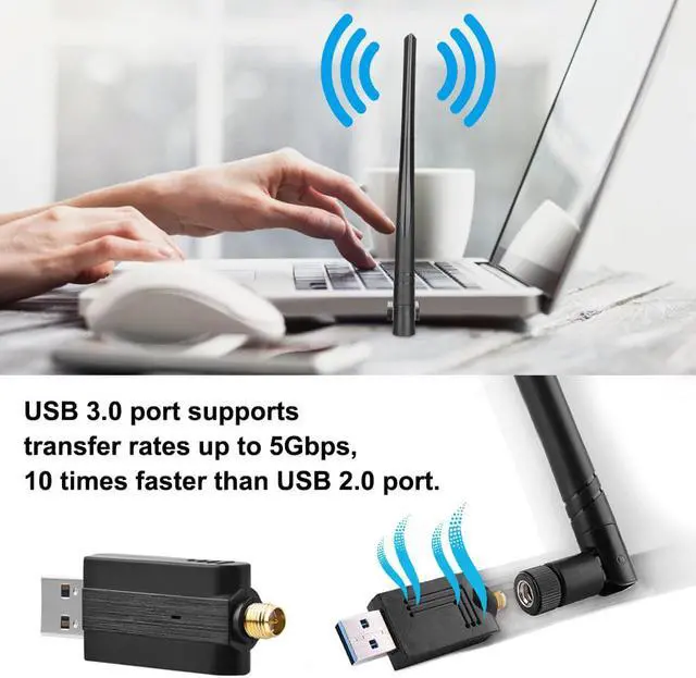 Alt view image 4 of 7 - AC1200 USB WiFi Adapter, Dual Band 5.8GHz/2.4GHz USB 3.0 WiFi Dongle Wireless Network Adapter with 5dBi High Gain Antenna for Desktop/Laptop, Supports Win 10/8.1/8/7/XP/Vista/Mac OS 10.9-10.15