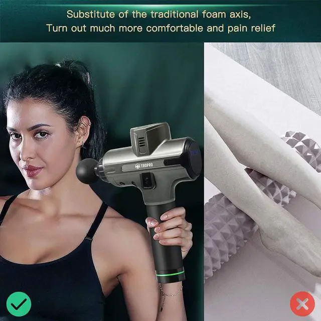Alt view image 7 of 7 - Massage Gun for Athletes, TROPRO Handheld Electric Percussion Deep Tissue Body Muscle Massager Gun for Pain Relief with LCD Touch Screen, 20 Speed Levels, 4-6 Hours Running Time, 8 Massage Heads