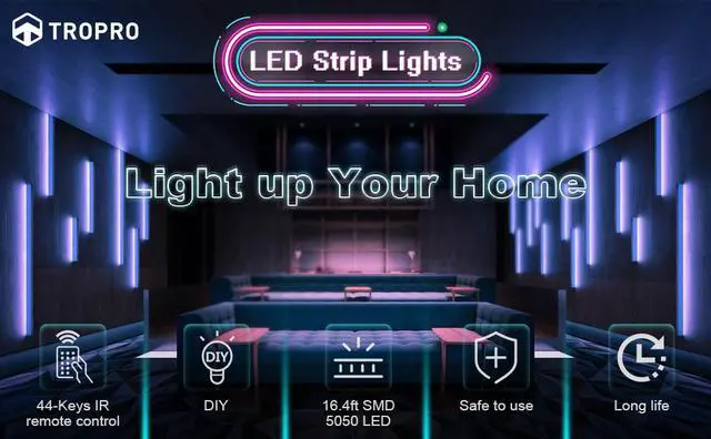 Alt view image 4 of 7 - LED Strip Lights, 16.4ft RGB LED Light Strip 5050 LED Tape Lights, Color Changing LED Strip Lights with Remote for Home Lighting Kitchen Bed Flexible Strip Lights for Bar Home Decoration