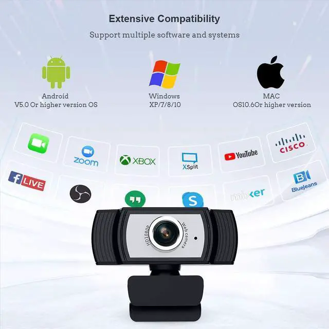 Alt view image 5 of 7 - 1080P Webcam with Microphone, TROPRO HD PC Desktop Computer MF Web Cam with 180° Ajustable Clip, 360°Rotatable USB Smart TV Web Camera for Skype, Live Steam, Video Chat, Recording, Conferencing