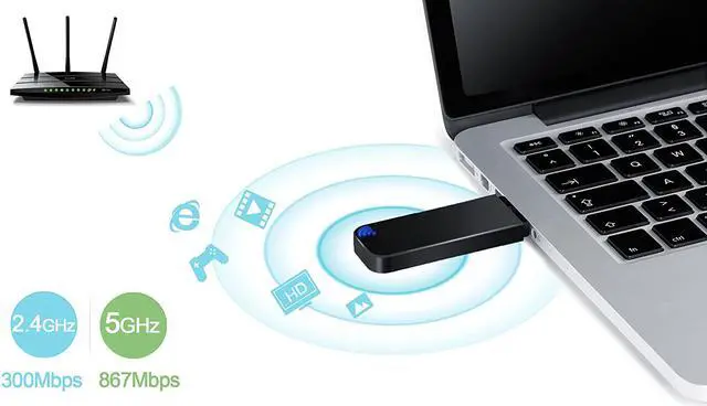 Alt view image 3 of 5 - 1200Mbps USB WiFi Network Adapter for Laptop, Desktop PC of Windows 10/8.1/8/7/XP, USB 3.0, AC1200 Dual Band 5GHz 867Mbps + 2.4GHz 300Mbps