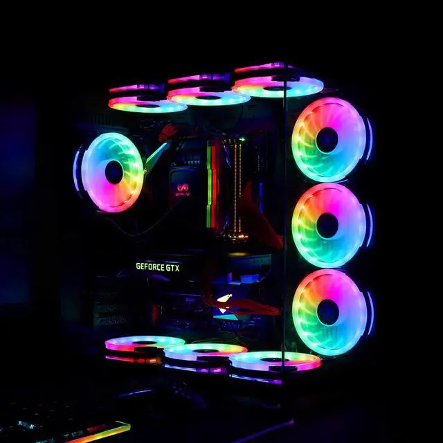 Alt view image 5 of 6 - RGB Series Case Fans 120mm with Remote Controller Fan Hub and Extension, Quiet Edition High Airflow Adjustable Colorful PC Case CPU Computer Cooling with Coolers, Radiators System (6pcs)