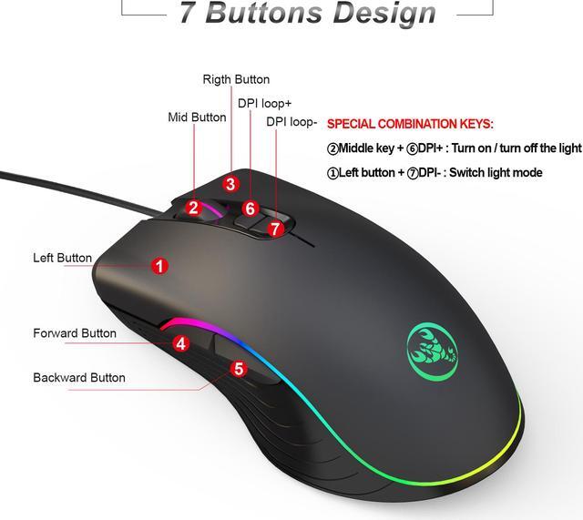 Alt view image 6 of 8 - TROPRO RGB Gaming Mouse, 6400 dpi, Ergonomic Hand Grips, RGB Backlit Optical Wired Gaming Mouse  7 Programmable Buttons