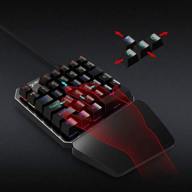 Alt view image 5 of 6 - TROPRO One Handed Mechanical Gaming Keyboard , Mechanical Portable RGB LED Backlit Game Keyboard with Keypad for LOL/PUBG/Wow/Dota/OW/Fps Game, Blue Switches, 35 Keys