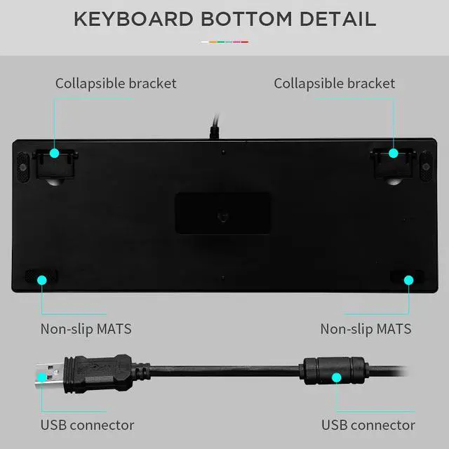 Alt view image 5 of 7 - TROPRO Mechanical Keyboard 87 Keys Small Compact Multicolour LED Backlit  Wired USB Gaming Keyboard with Blue Switches, Metal Construction, Water Resistant for Windows PC Laptop game