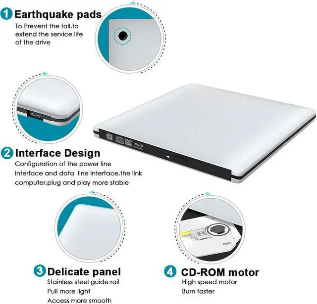 Alt view image 3 of 7 - TROPRO External 3D Blu ray CD DVD Drive, Portable USB 3.0 and Type-C Blu-ray CD/DVD+/-RW Burner Player Writer Reader Rewriter for PC Netbook Laptop Desktop with Mac OS Windows XP/7/8/10 Silver