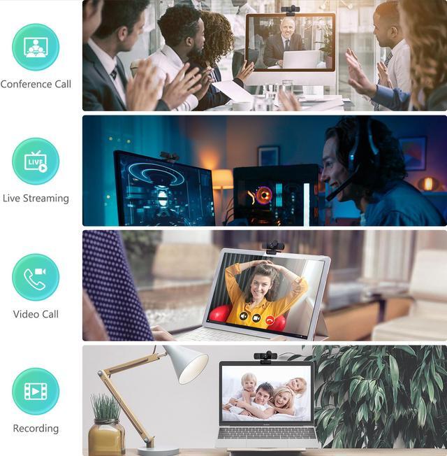 Alt view image 3 of 7 - TROPRO Tw8 Webcam with Microphone, 1080P Full HD Computer Camera for PC with Cover, Expandable Tripod, USB Web Camera with Cover for Video Calls, Streaming, Skype, Zoom, Teleconference
