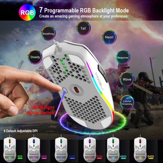 Alt view image 3 of 7 - TROPRO Programmable RGB Gaming Mouse, 6 DPI (1000/1600/2400/3200/4800/6400) 96g Ultra Lightweight Honeycomb Optical LED Wired Mouse with Programmable 6 Keys RGB Marquee Effect Light
