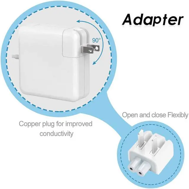 Alt view image 3 of 6 - TROPRO Compatible With MacBook Pro Charger, Replacement 45W Magnetic 2 Power Adapter Connector PD Power Delivery Fast Charging, Mains Adapter Plug for Mac Book 15 & 17 inch A1424 A1398