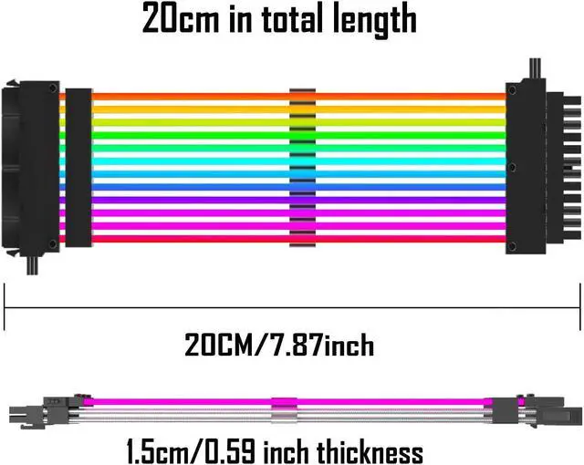 Alt view image 6 of 7 - TROPRO RGB Power Extension Cable 24 Pin ATX with Controller for Cable Management (New RGB)