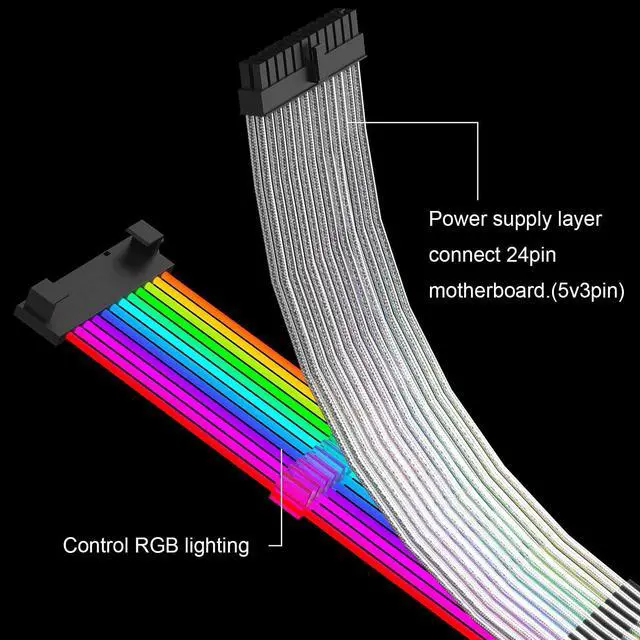 Alt view image 3 of 7 - TROPRO RGB Power Extension Cable 24 Pin ATX with Controller for Cable Management (New RGB)