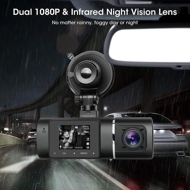 Alt view image 5 of 7 - Dual Dash Cam Hardwire Kit Included FHD 1080p+1080p Front Inside Cabin Car Camera Driving Recorder with Infrared Night Vision WDR G-Sensor Loop Recording for Taxi Rideshare