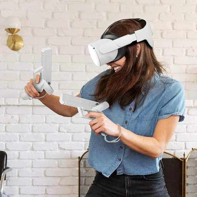 Alt view image 6 of 7 - TROPRO Pistol Grip for Oculus Quest 2 Controllers VR, Oculus 2 Gun Stock Accessories, Enhanced Shooting Gaming Experience, Best Gunstock,Compatible For Pistol Whip Operation (White)
