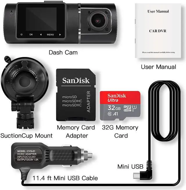 Alt view image 3 of 7 - Dual Dash Cam Hardwire Kit Included FHD 1080p+1080p Front Inside Cabin Car Camera Driving Recorder with Infrared Night Vision WDR G-Sensor Loop Recording for Taxi Rideshare