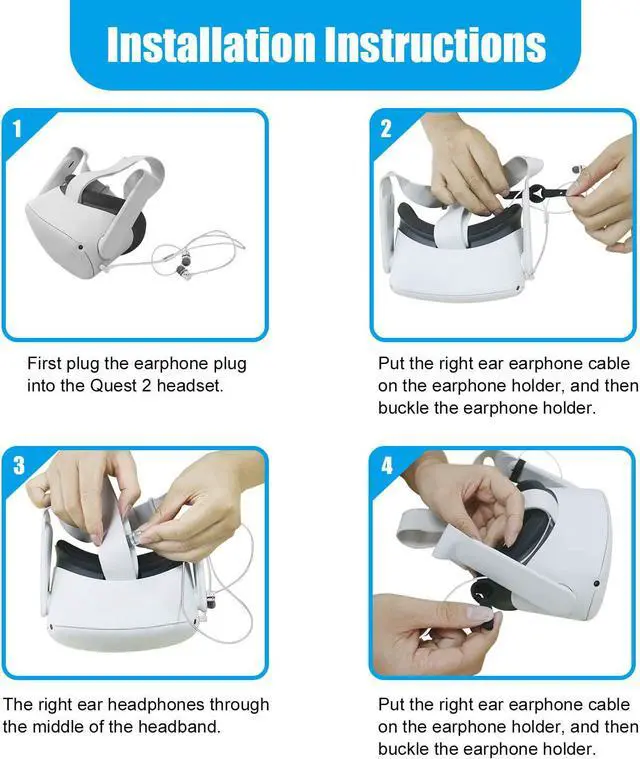 Alt view image 6 of 7 - TROPRO Noise Isolating Earbuds Earphones Custom Made for Oculus Quest 2 VR Headset, with 3D 360 Degree Sound in-Ear Headphones and Earphone Silicone Holders (White)