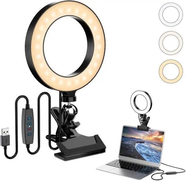 Main image of 6.3'' Clip-on Ring Light , Selfie Ring Light for TikTok, YouTube Videos, Makeup, and Zooms, Led Ring Lamp with 3 Light Modes & 10 Brightness Level
