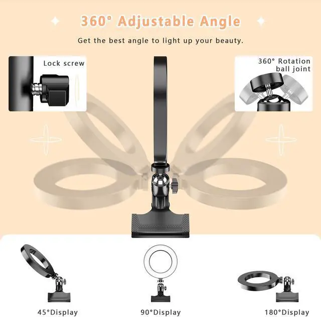 Alt view image 6 of 7 - 6.3'' Clip-on Ring Light , Selfie Ring Light for TikTok, YouTube Videos, Makeup, and Zooms, Led Ring Lamp with 3 Light Modes & 10 Brightness Level