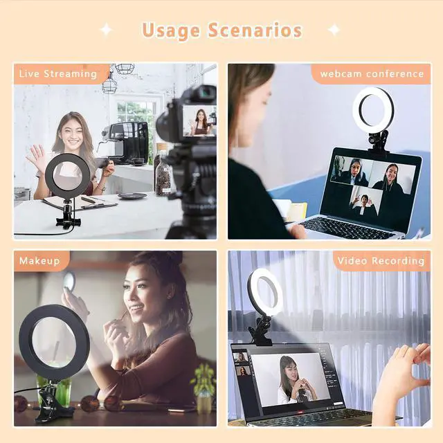 Alt view image 3 of 7 - 6.3'' Clip-on Ring Light , Selfie Ring Light for TikTok, YouTube Videos, Makeup, and Zooms, Led Ring Lamp with 3 Light Modes & 10 Brightness Level