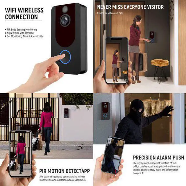 Alt view image 2 of 7 - Wireless Doorbell Camera 1080P Video Doorbell Camera WiFi Home Security Doorbell with Chime, PIR Motion Detection, 2-Way Audio, Night Vision, Cloud Storage, 166° Wide Angle, IP65 Weatherproof