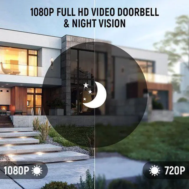 Alt view image 3 of 7 - Wireless Doorbell Camera 1080P Video Doorbell Camera WiFi Home Security Doorbell with Chime, PIR Motion Detection, 2-Way Audio, Night Vision, Cloud Storage, 166° Wide Angle, IP65 Weatherproof