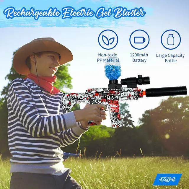 Alt view image 6 of 7 - Rechargeable Electric Gel Blaster for Outdoor Gel Ball Blaster Shooting Team Game with Infrared Indicator and 40000 Water Beads, Ages 12+,M416