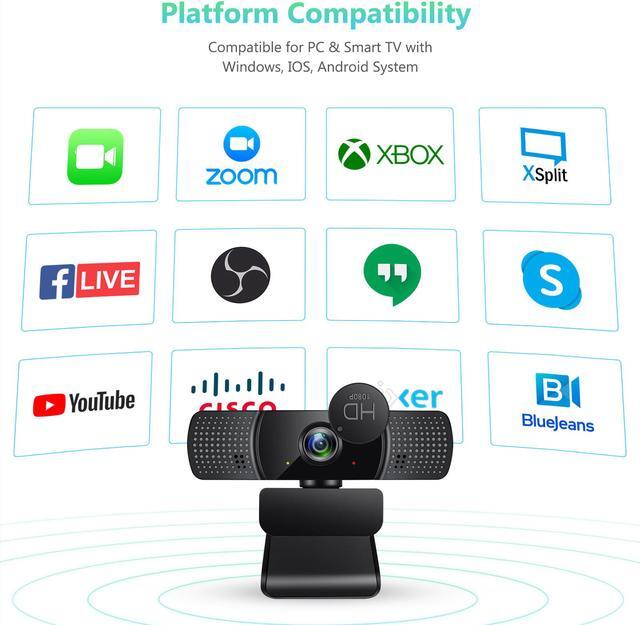 Alt view image 7 of 7 - TROPRO Tw8 Webcam with Microphone, 1080P Full HD Computer Camera for PC with Cover, Expandable Tripod, USB Web Camera with Cover for Video Calls, Streaming, Skype, Zoom, Teleconference