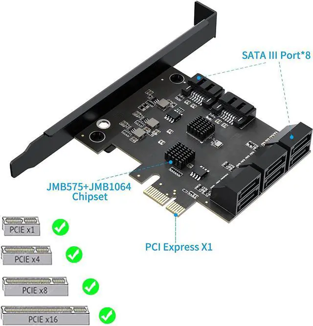 Alt view image 2 of 7 - TROPRO PCIe SATA Card 10 Port with 6 SATA Cables and 2 SATA Power Splitter Cables, SATA Controller Expansion Card with Standard Profile Bracket, 6Gbps PCIe to SATA 3.0 PCI-E X4 Host Controller Card