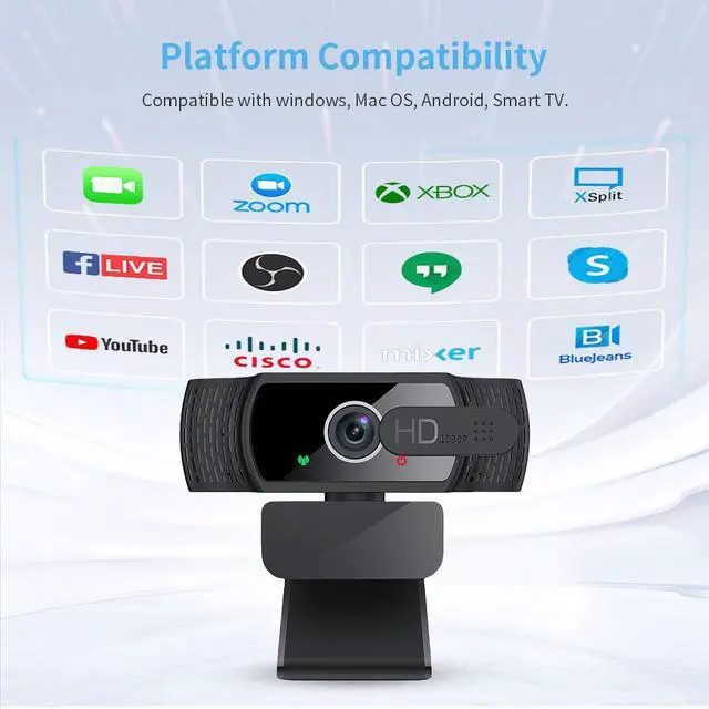 Alt view image 6 of 7 - TROPRO Tw6 Webcam with Microphone, 1080P Full HD Computer Camera for PC with Cover, Expandable Tripod, USB Web Camera with Cover for Video Calls, Streaming, Skype, Zoom, Teleconference Gray / Black