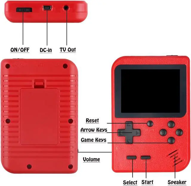 Alt view image 2 of 6 - Handheld Game Console, Portable Retro Video Game Console with 500 Classical FC Games, 3.0-Inches Color Screen, 1020mAh Rechargeable Battery Support for Connecting TV and Two Players Red