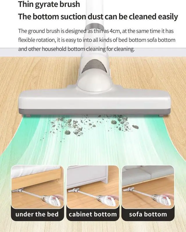 Alt view image 4 of 7 - 4 in 1 Cordless Stick Vacuum Cleaner Handheld Wet Dry For Home Car Carpet Floor &  Pillows Quilts mite removal White Not with Mite Removcal