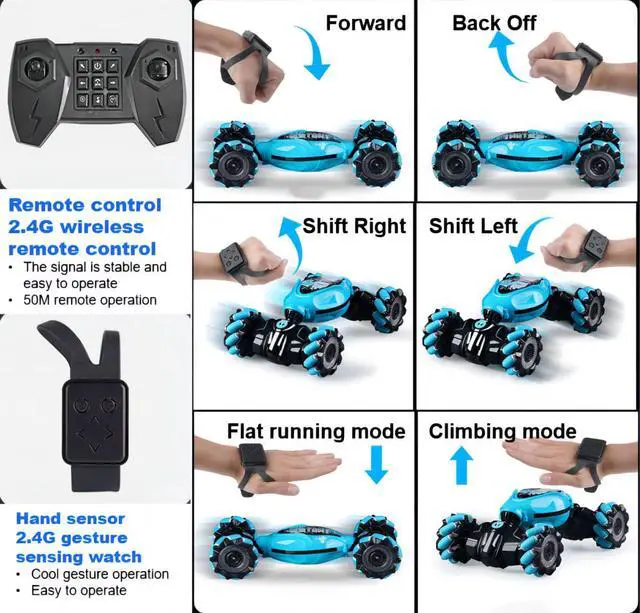 Alt view image 2 of 7 - New Gesture Sensing RC Stunt Car with Light & Music, Remote Control Gesture Sensor Car, Off Road Vehicle, 2.4GHz RC Stunt Car Double Sided 360° Rotating Toy Cars for Kids Boys Girls Gifts