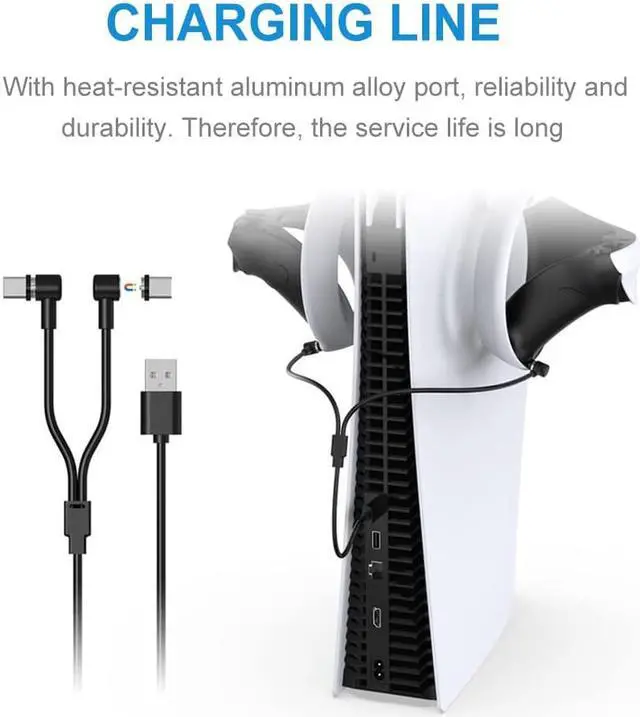 Alt view image 3 of 7 - Controller Charger Cable for PS VR2 for PS5, 2 in 1 Charging Cord for Type-C Interface for Wireless Handle,VR Gaming Controller Charge Accessories