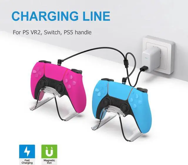 Alt view image 5 of 7 - Controller Charger Cable for PS VR2 for PS5, 2 in 1 Charging Cord for Type-C Interface for Wireless Handle,VR Gaming Controller Charge Accessories