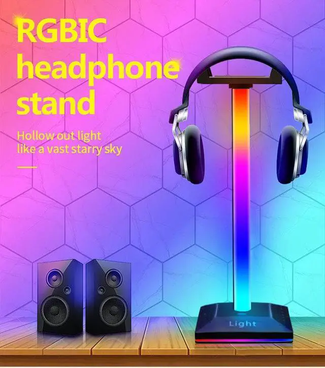 Alt view image 5 of 7 - RGB Gaming Headphone Stand Dual USB Port Touch Control Desk Gaming Headset Holder