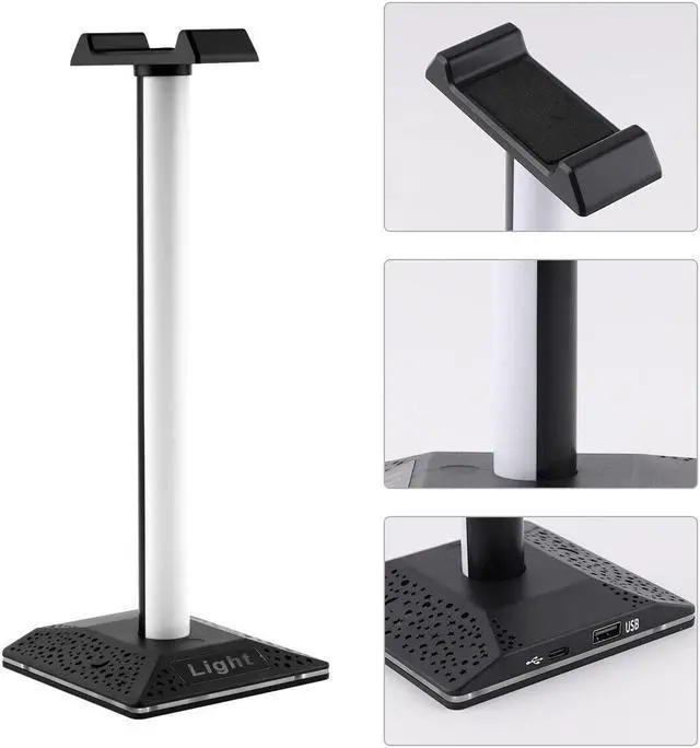 Alt view image 3 of 7 - RGB Gaming Headphone Stand Dual USB Port Touch Control Desk Gaming Headset Holder