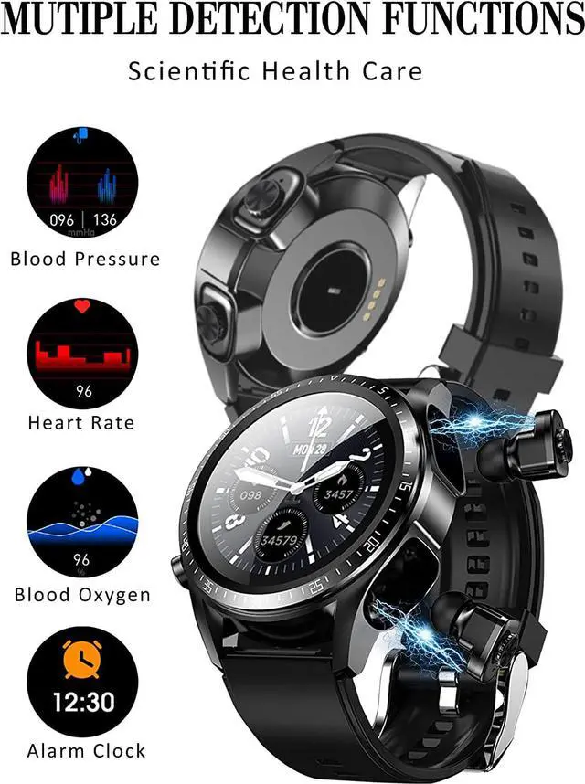 Alt view image 2 of 6 - 2 in 1 Smart Watch with Wireless Earbuds,HD Screen Touch Actovity Tracker for Android iPhone, Fitness Tracker with Blood Oxygen Blood Pressure Heart Rate Sleep Monitoring for Athletic Men and Women