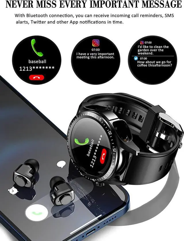 Alt view image 6 of 6 - 2 in 1 Smart Watch with Wireless Earbuds,HD Screen Touch Actovity Tracker for Android iPhone, Fitness Tracker with Blood Oxygen Blood Pressure Heart Rate Sleep Monitoring for Athletic Men and Women