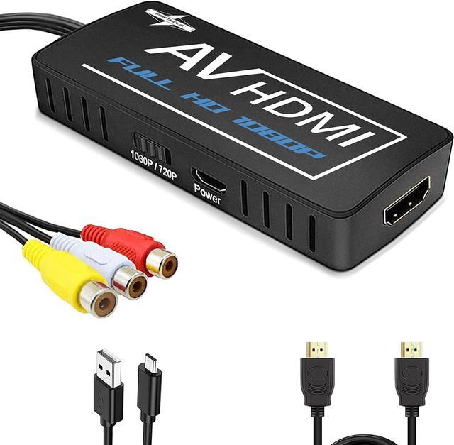RCA to HDMI Converter, AV to HDMI Adapter, Composite to HDMI, Support  1080P, PAL/NTSC Compatible with WII/WII U/PS