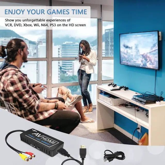 Alt view image 5 of 6 - PORTHOLIC RCA to HDMI Converter, Composite to HDMI Converter, AV to HDMI Adapter Support 1080P PAL/NTSC with RCA & HDMI Cable, Compatible with PS one, PS2, PS3, STB, N64, Xbox, VHS, Blue-Ray DVD