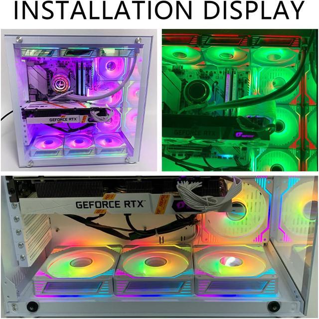 Alt view image 7 of 7 - 120mm Infinity Mirror ARGB Fan 5V 3Pin Addressable RGB PWM PC Computer CPU Case Cooling Fan 600-1800RPM White 6-Pack