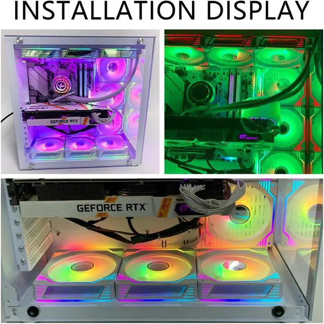 Alt view image 7 of 7 - 120mm Infinity Mirror ARGB Fan 5V 3Pin Addressable RGB PWM PC Computer CPU Case Cooling Fan 600-1800RPM Black 3-Pack