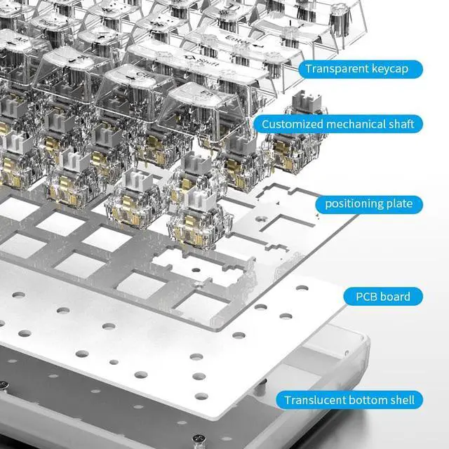 Alt view image 3 of 6 - Hot Swappable Transparent Mechanical Keyboard, 60% Transparent Gasket Mounted RGB Backlit Wired Gaming Keyboard 61 Keys