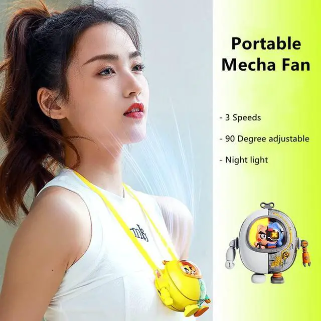 Alt view image 5 of 7 - Fantasee Portable Mecha Fan, Handheld Neck Fan, 3 Speeds USB Rechargeable Mini Cooling Personal Fan for Kids Teenager Gift Indoor Outdoor