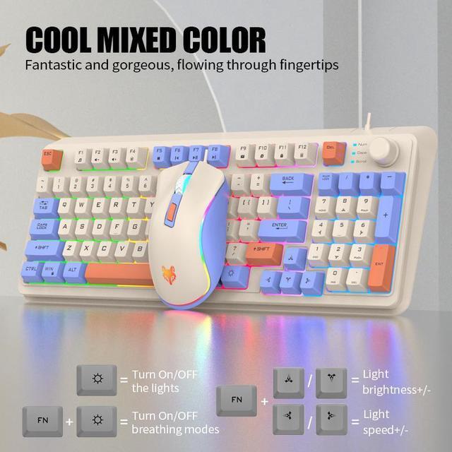 Alt view image 3 of 6 - TROPRO K82 Rainbow Gaming Keyboard and Colorful Mouse Combo, USB Wired LED Backlight Gaming Mouse and Keyboard for Laptop PC Computer Gaming and Work