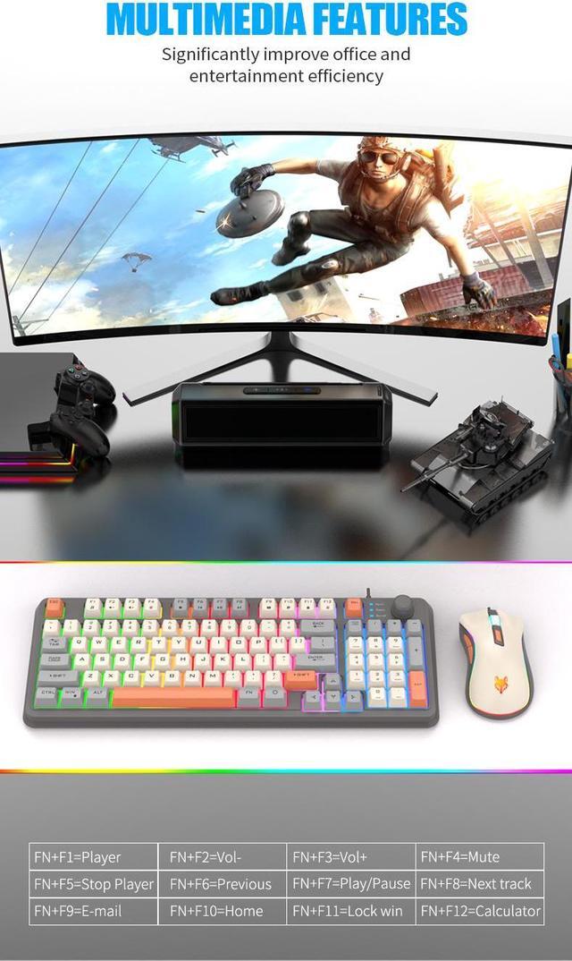 Alt view image 6 of 6 - TROPRO K82 Rainbow Gaming Keyboard and Colorful Mouse Combo, USB Wired LED Backlight Gaming Mouse and Keyboard for Laptop PC Computer Gaming and Work