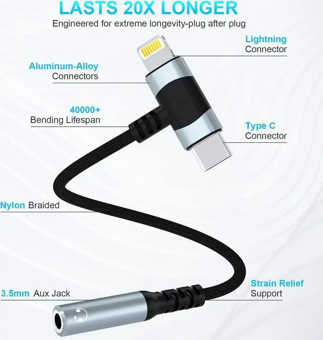 Alt view image 6 of 7 - Lightning & USB-C to 3.5 mm Headphone Jack Adapter 2-IN-1 Headphone Adapter for iPhone Type C to 3.5mm Female Headphone Jack Adapter for ipad/iPhone 14/13/12/11/8/7/Samsung Galaxy/Pixel-MFI Certified