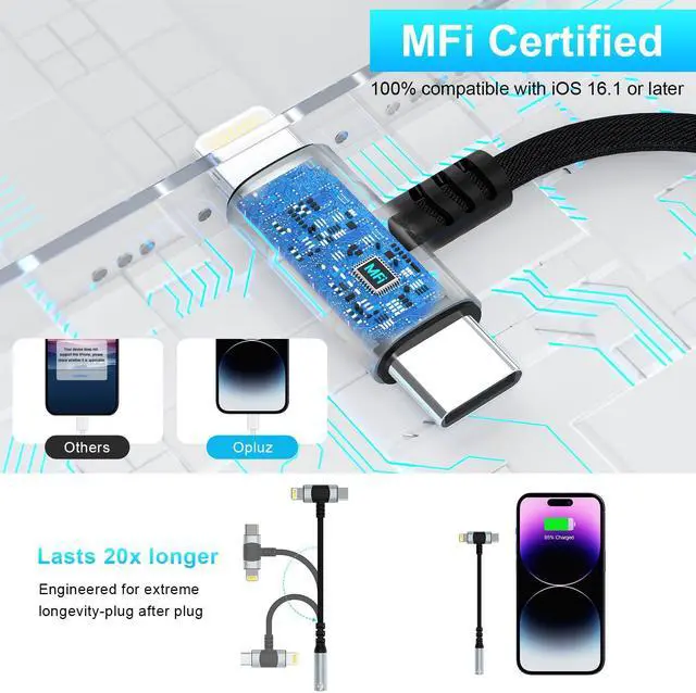 Alt view image 3 of 7 - Lightning & USB-C to 3.5 mm Headphone Jack Adapter 2-IN-1 Headphone Adapter for iPhone Type C to 3.5mm Female Headphone Jack Adapter for ipad/iPhone 14/13/12/11/8/7/Samsung Galaxy/Pixel-MFI Certified