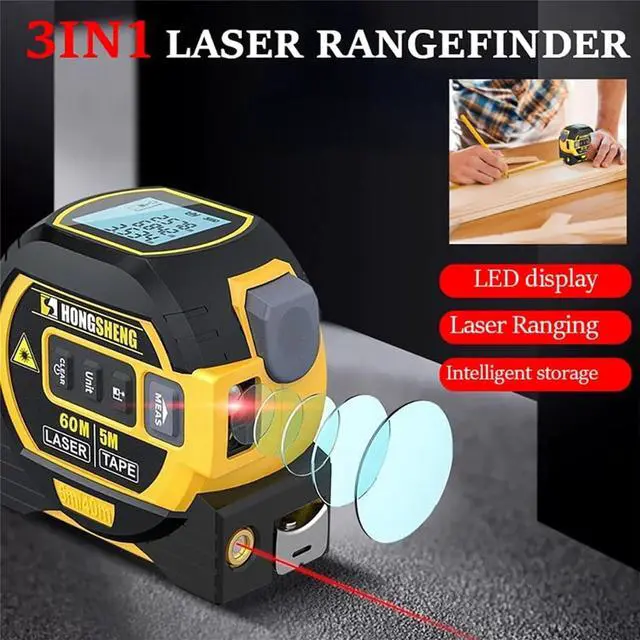 Alt view image 2 of 7 - 3-in-1 Digital Laser Measuring Tape, Rebanb Tape, 40/60m Digital Measuring Sight, Handheld Electronic Digital Tape Measure with LED Display