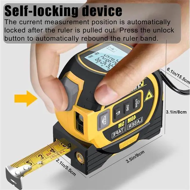Alt view image 5 of 7 - 3-in-1 Digital Laser Measuring Tape, Rebanb Tape, 40/60m Digital Measuring Sight, Handheld Electronic Digital Tape Measure with LED Display